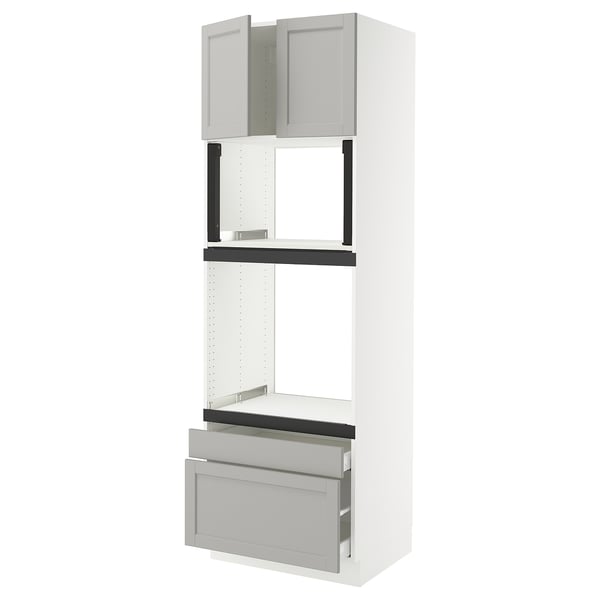 SEKTION / MAXIMERA Hi cab f oven/micro w 2 drwrs/2 drs, white/Lerhyttan light gray, 30x24x90 "