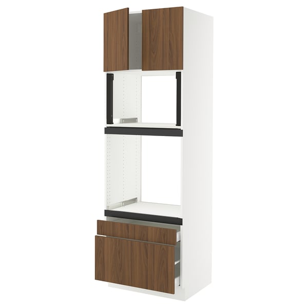 SEKTION / MAXIMERA Hi cab f oven/micro w 2 drwrs/2 drs, white/Tistorp brown walnut effect, 30x24x90 "