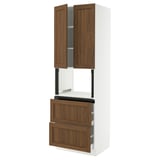 SEKTION / MAXIMERA Hi cb f micro w 2 drawers/2 doors, white Enköping/brown walnut effect, 30x24x90 "