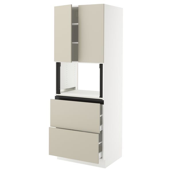 SEKTION / MAXIMERA Hi cb f micro w 2 drawers/2 doors, white/Havstorp beige, 30x24x80 "