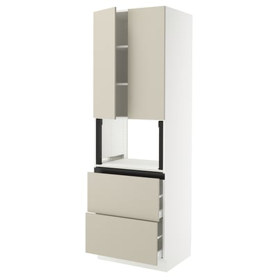 SEKTION / MAXIMERA Hi cb f micro w 2 drawers/2 doors, white/Havstorp beige, 30x24x90 "