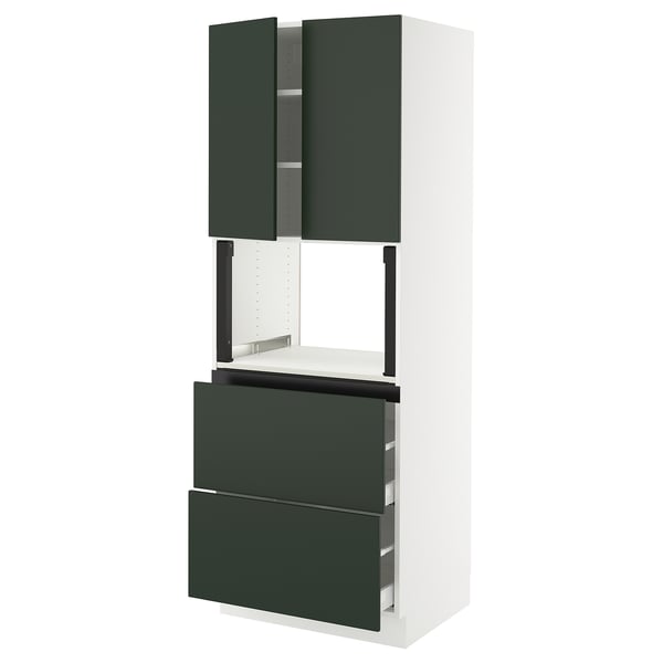 SEKTION / MAXIMERA Hi cb f micro w 2 drawers/2 doors, white/Havstorp deep green, 30x24x80 "