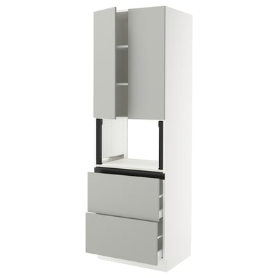 SEKTION / MAXIMERA Hi cb f micro w 2 drawers/2 doors, white/Havstorp light gray, 30x24x90 "