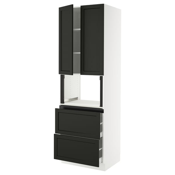 SEKTION / MAXIMERA Hi cb f micro w 2 drawers/2 doors, white/Lerhyttan black stained, 30x24x90 "