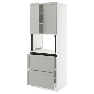 SEKTION / MAXIMERA Hi cb f micro w 2 drawers/2 doors, white/Lerhyttan light gray, 30x24x80 "