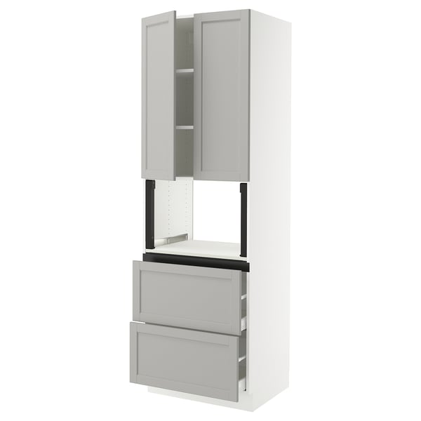 SEKTION / MAXIMERA Hi cb f micro w 2 drawers/2 doors, white/Lerhyttan light gray, 30x24x90 "