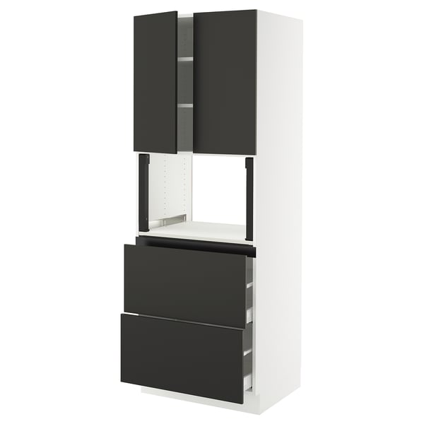 SEKTION / MAXIMERA Hi cb f micro w 2 drawers/2 doors, white/Nickebo matte anthracite, 30x24x80 "