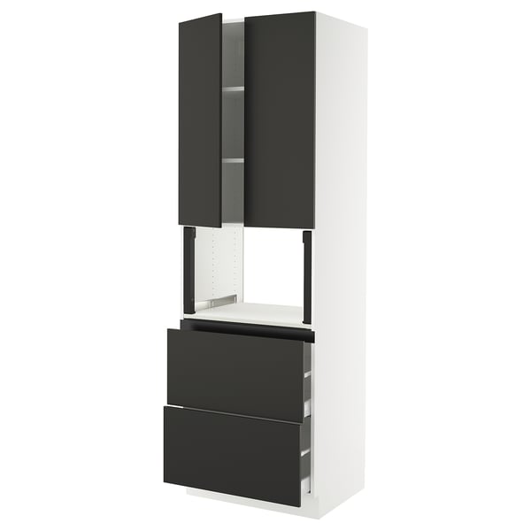 SEKTION / MAXIMERA Hi cb f micro w 2 drawers/2 doors, white/Nickebo matte anthracite, 30x24x90 "