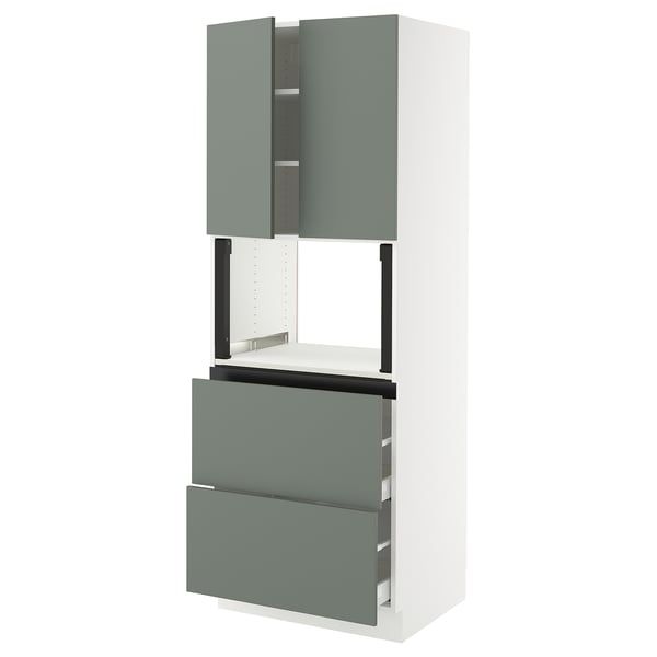 SEKTION / MAXIMERA Hi cb f micro w 2 drawers/2 doors, white/Nickebo matte grey-green, 30x24x80 "