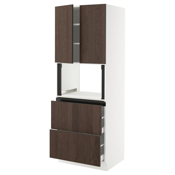 SEKTION / MAXIMERA Hi cb f micro w 2 drawers/2 doors, white/Sinarp brown, 30x24x80 "