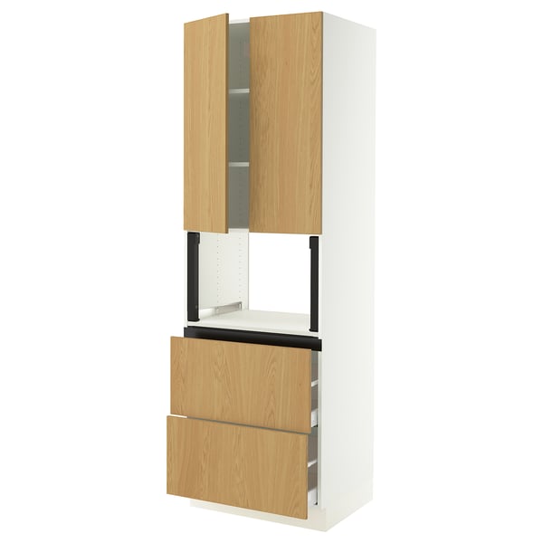 SEKTION / MAXIMERA Hi cb f micro w 2 drawers/2 doors, white/Sinarp oak veneer, 30x24x90 "