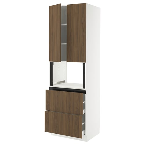 SEKTION kitchen unit with walnut-brown & white cabinets and drawers, modern design.