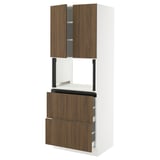 SEKTION / MAXIMERA Hi cb f micro w 2 drawers/2 doors, white/Tistorp brown walnut effect, 30x24x80 "