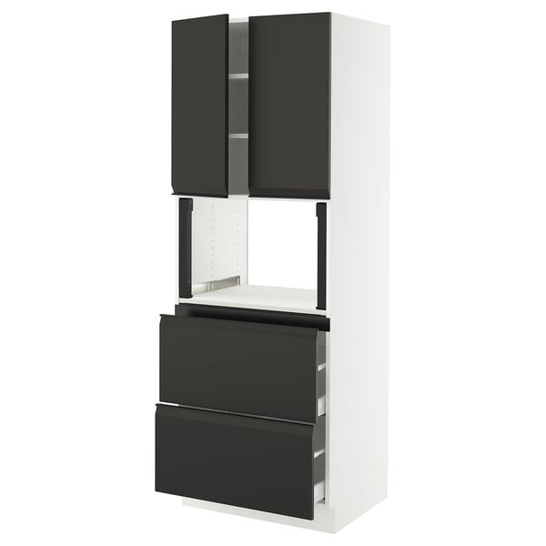 SEKTION / MAXIMERA Hi cb f micro w 2 drawers/2 doors, white/Upplöv matte anthracite, 30x24x80 "