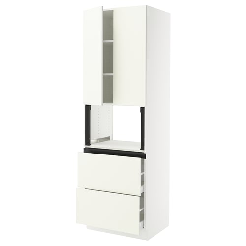 White SEKTION kitchen cabinet with drawers and shelves, sleek and modern design.