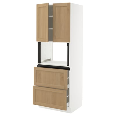 SEKTION / MAXIMERA Hi cb f micro w 2 drawers/2 doors, white/Vedhamn oak, 30x24x80 "