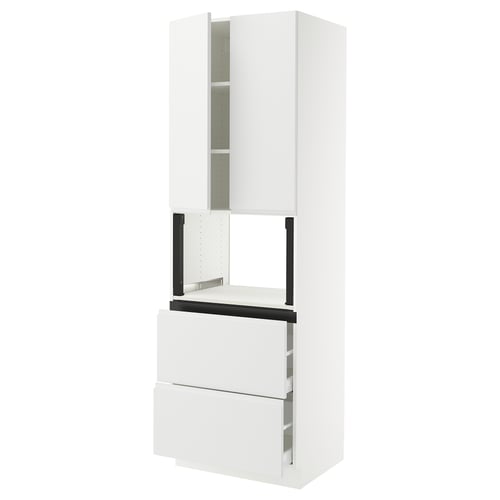 SEKTION kitchen unit, white, modern, tall with drawers and shelves.