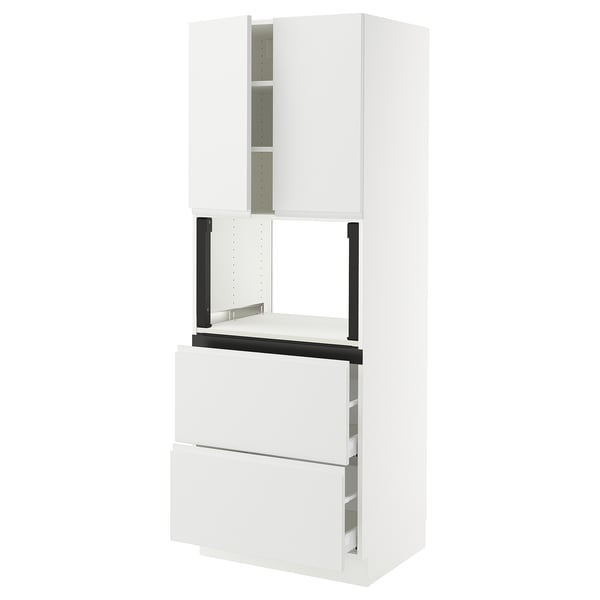 SEKTION / MAXIMERA Hi cb f micro w 2 drawers/2 doors, white/Voxtorp matte white, 30x24x80 "