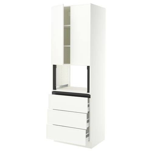 SEKTION / MAXIMERA Hi cb f micro w 3 drawers/2 doors, white/Aspudden matte white, 30x24x90 "