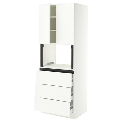 SEKTION / MAXIMERA Hi cb f micro w 3 drawers/2 doors, white/Aspudden matte white, 30x24x80 "