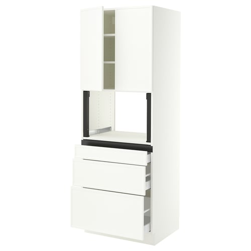 SEKTION / MAXIMERA Hi cb f micro w 3 drawers/2 doors, white/Aspudden matte white, 30x24x80 "