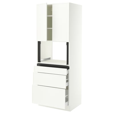 SEKTION / MAXIMERA Hi cb f micro w 3 drawers/2 doors, white/Aspudden matte white, 30x24x80 "