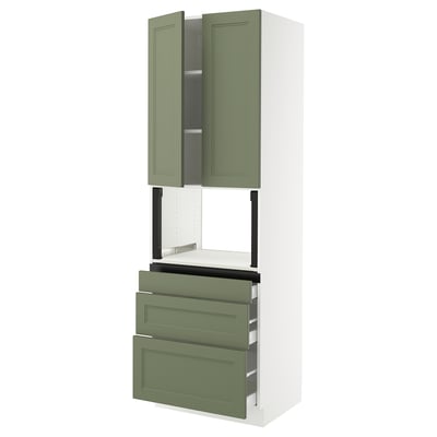SEKTION / MAXIMERA Hi cb f micro w 3 drawers/2 doors, white/Axstad gray-green, 30x24x90 "