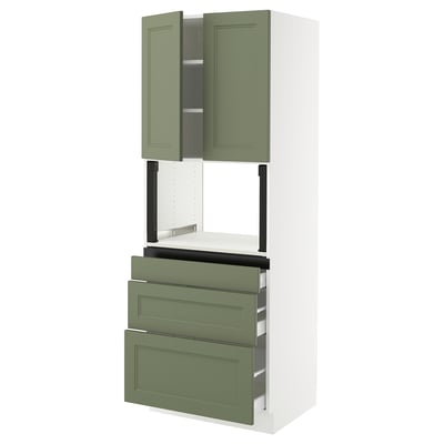 SEKTION / MAXIMERA Hi cb f micro w 3 drawers/2 doors, white/Axstad gray-green, 30x24x80 "