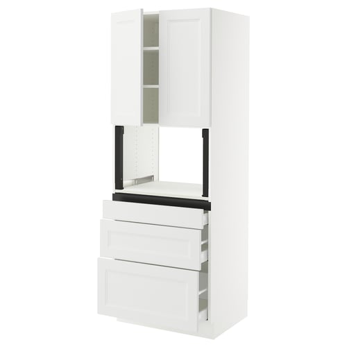 An all-white SEKTION kitchen cabinet with drawers, featuring a sleek modern design.