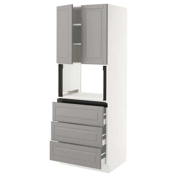 SEKTION / MAXIMERA Hi cb f micro w 3 drawers/2 doors, white/Bodbyn gray, 30x24x80 "