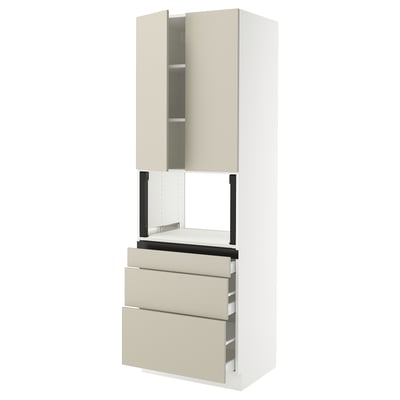 SEKTION / MAXIMERA Hi cb f micro w 3 drawers/2 doors, white/Havstorp beige, 30x24x90 "