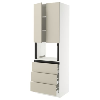 SEKTION / MAXIMERA Hi cb f micro w 3 drawers/2 doors, white/Havstorp beige, 30x24x90 "