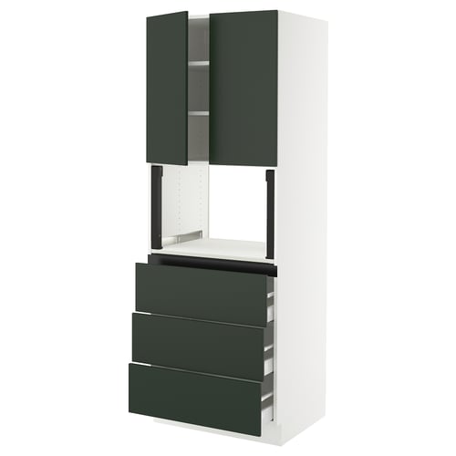 SEKTION kitchen unit in green with drawers and shelves.