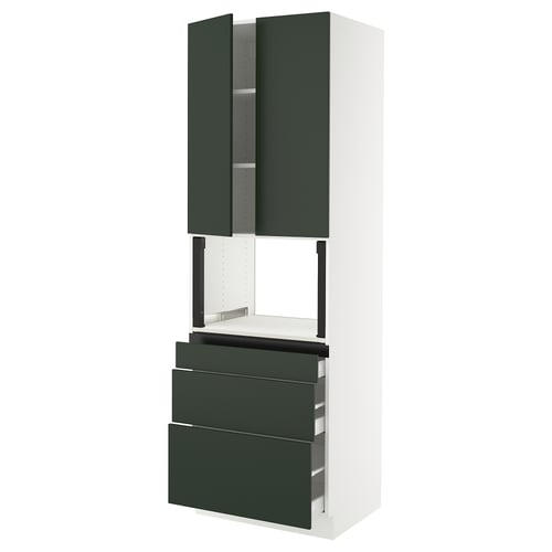 SEKTION kitchen cabinet, green, modern design. Tall unit with shelves, doors, and drawers. High-quality materials, stylish and functional.