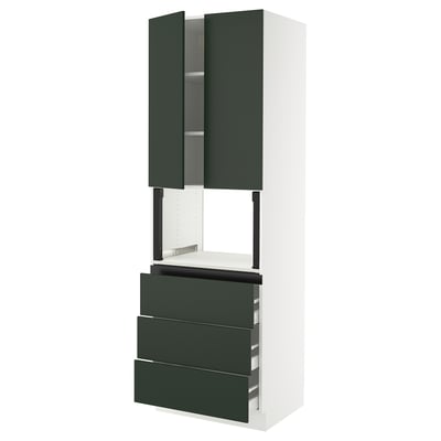 SEKTION / MAXIMERA Hi cb f micro w 3 drawers/2 doors, white/Havstorp deep green, 30x24x90 "
