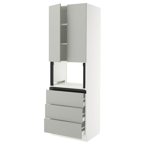 SEKTION / MAXIMERA Hi cb f micro w 3 drawers/2 doors, white/Havstorp light gray, 30x24x90 "