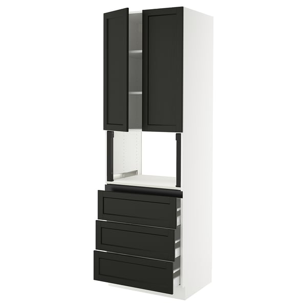 SEKTION / MAXIMERA Hi cb f micro w 3 drawers/2 doors, white/Lerhyttan black stained, 30x24x90 "
