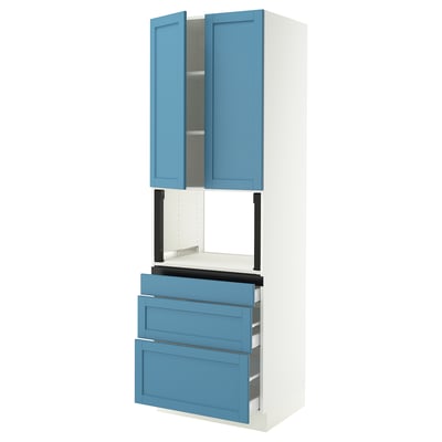 SEKTION / MAXIMERA Hi cb f micro w 3 drawers/2 doors, white/Lerhyttan blue, 30x24x90 "
