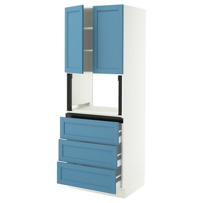 SEKTION / MAXIMERA Hi cb f micro w 3 drawers/2 doors, white/Lerhyttan blue, 30x24x80 "