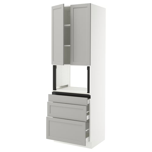 Grey SEKTION kitchen cabinet with bevelled edges, combining wood and metal for classic look.