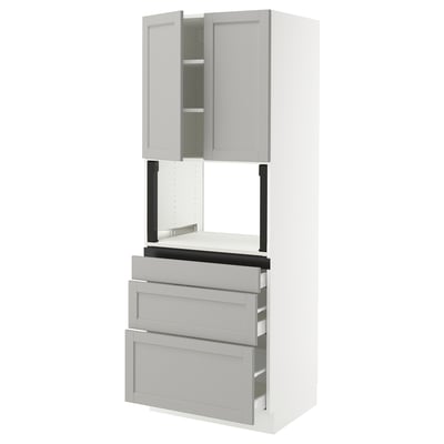 SEKTION / MAXIMERA Hi cb f micro w 3 drawers/2 doors, white/Lerhyttan light gray, 30x24x80 "