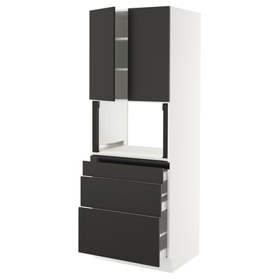 SEKTION / MAXIMERA Hi cb f micro w 3 drawers/2 doors, white/Nickebo matte anthracite, 30x24x80 "