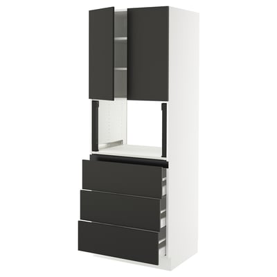 SEKTION / MAXIMERA Hi cb f micro w 3 drawers/2 doors, white/Nickebo matte anthracite, 30x24x80 "