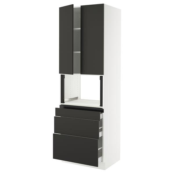 SEKTION / MAXIMERA Hi cb f micro w 3 drawers/2 doors, white/Nickebo matte anthracite, 30x24x90 "