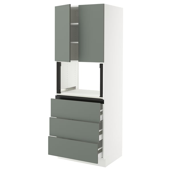 SEKTION / MAXIMERA Hi cb f micro w 3 drawers/2 doors, white/Nickebo matte grey-green, 30x24x80 "