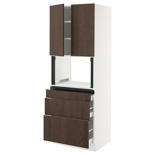 SEKTION kitchen unit: white with dark wood drawers and doors, sleek design, adjustable shelves.