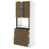 SEKTION / MAXIMERA Hi cb f micro w 3 drawers/2 doors, white/Tistorp brown walnut effect, 30x24x80 "