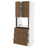 SEKTION / MAXIMERA Hi cb f micro w 3 drawers/2 doors, white/Tistorp brown walnut effect, 30x24x80 "