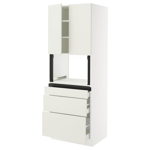 SEKTION kitchen: white cabinet with drawers and shelves. Modern, smooth design. 25 year guarantee.