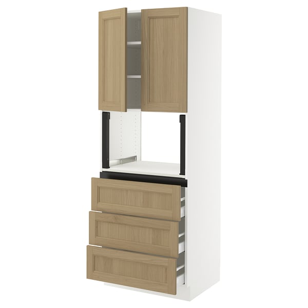 SEKTION / MAXIMERA Hi cb f micro w 3 drawers/2 doors, white/Vedhamn oak, 30x24x80 "